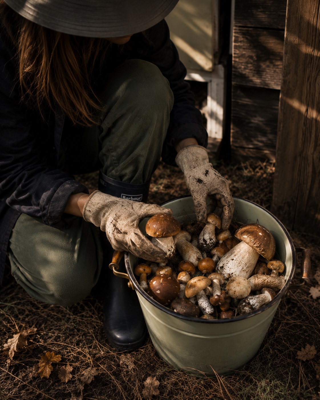 Cosecha de hongos en un bosque
